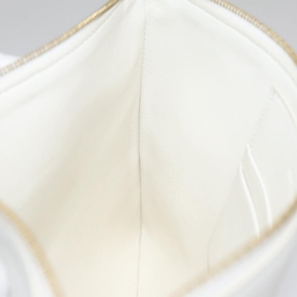 CELINE Clutch Bag Leather Gray White Auth am7315