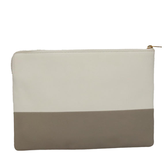 CELINE Clutch Bag Leather Gray White Auth am7315