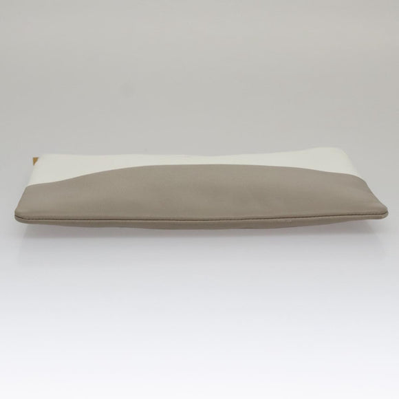 CELINE Clutch Bag Leather Gray White Auth am7315