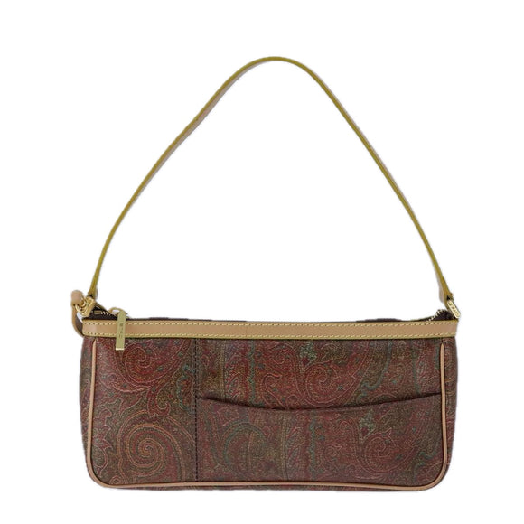 ETRO Paisley Shoulder Bag PVC Leather Brown Gold Auth am7332