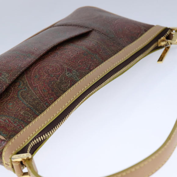 ETRO Paisley Shoulder Bag PVC Leather Brown Gold Auth am7332