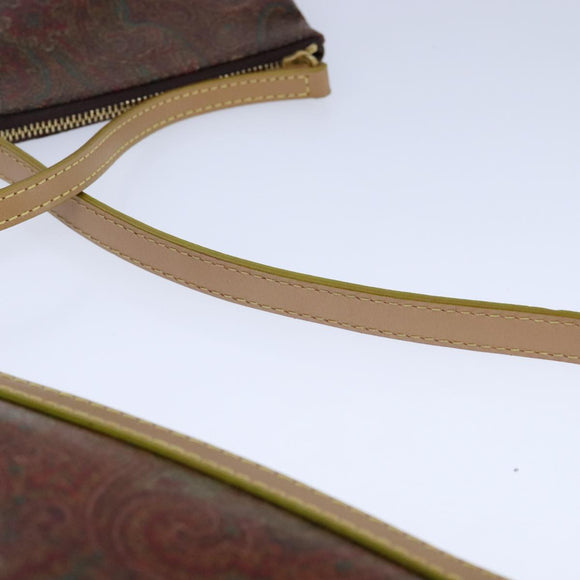 ETRO Paisley Shoulder Bag PVC Leather Brown Gold Auth am7332