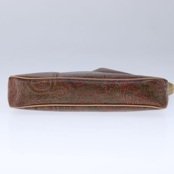 ETRO Paisley Shoulder Bag PVC Leather Brown Gold Auth am7332