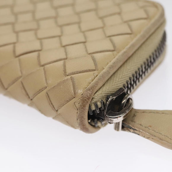 BOTTEGA VENETA INTRECCIATO Coin Purse Leather Beige Auth am7335