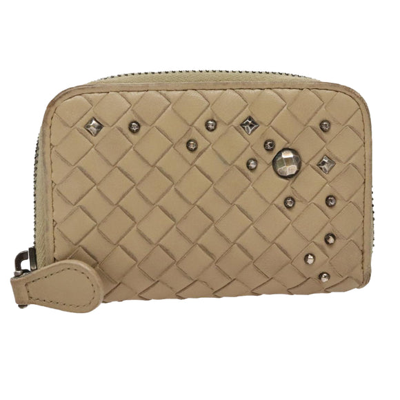 BOTTEGA VENETA INTRECCIATO Coin Purse Leather Beige Auth am7335