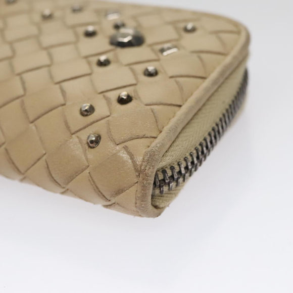 BOTTEGA VENETA INTRECCIATO Coin Purse Leather Beige Auth am7335