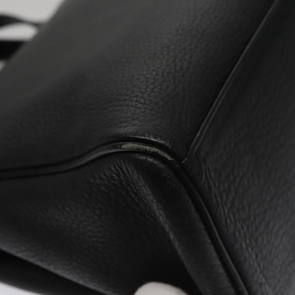 Burberrys Hand Bag Leather Black Gold Auth am7338