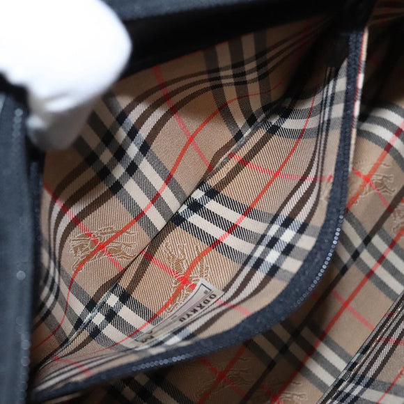 Burberrys Hand Bag Leather Black Gold Auth am7338