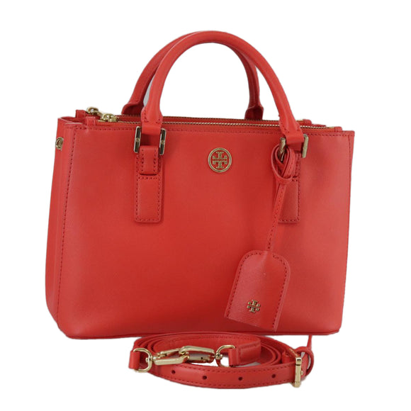 TORY BURCH Hand Bag Leather 2way Red Gold Auth am7378