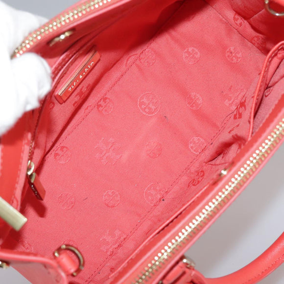 TORY BURCH Hand Bag Leather 2way Red Gold Auth am7378