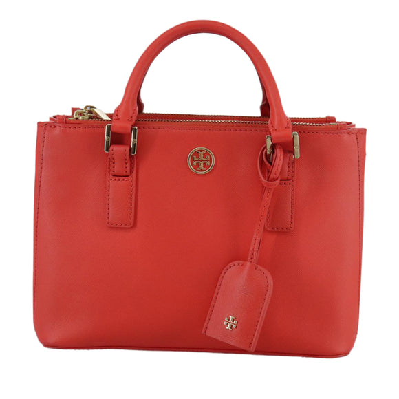 TORY BURCH Hand Bag Leather 2way Red Gold Auth am7378