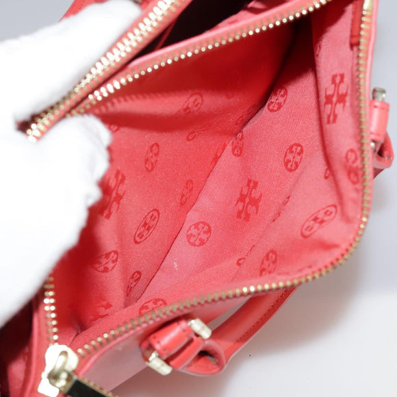 TORY BURCH Hand Bag Leather 2way Red Gold Auth am7378