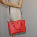 TORY BURCH Hand Bag Leather 2way Red Gold Auth am7378-29