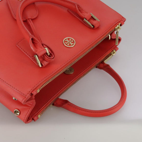 TORY BURCH Hand Bag Leather 2way Red Gold Auth am7378
