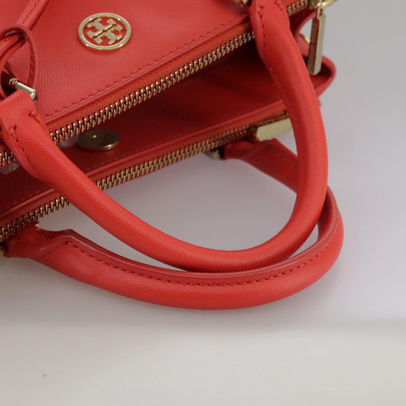TORY BURCH Hand Bag Leather 2way Red Gold Auth am7378