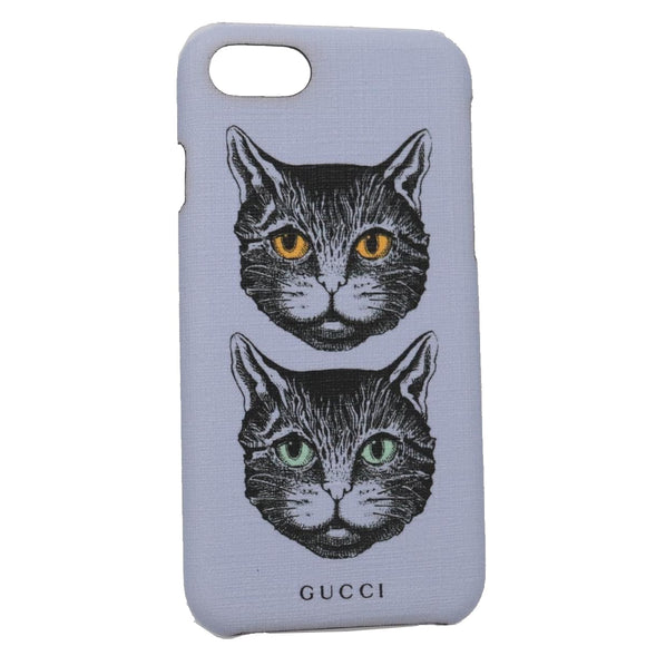 GUCCI Cat iphone8 iPhone Case PVC Leather Purple 548889 Auth am7392