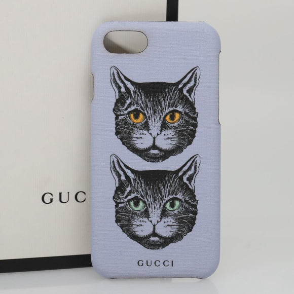 GUCCI Cat iphone8 iPhone Case PVC Leather Purple 548889 Auth am7392