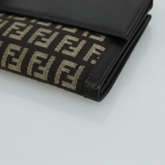 FENDI Zucchino Canvas Wallet Brown Auth am7414V