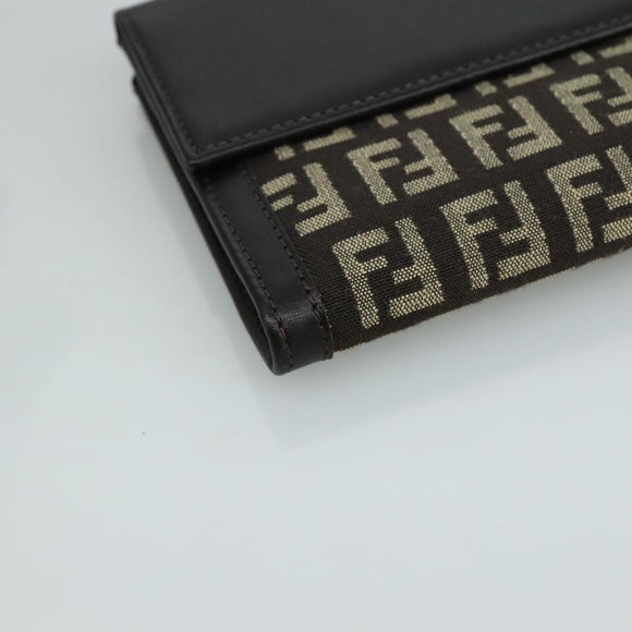 FENDI Zucchino Canvas Wallet Brown Auth am7414V