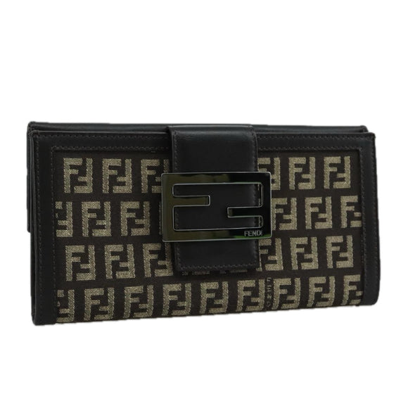 FENDI Zucchino Canvas Wallet Brown Auth am7414V