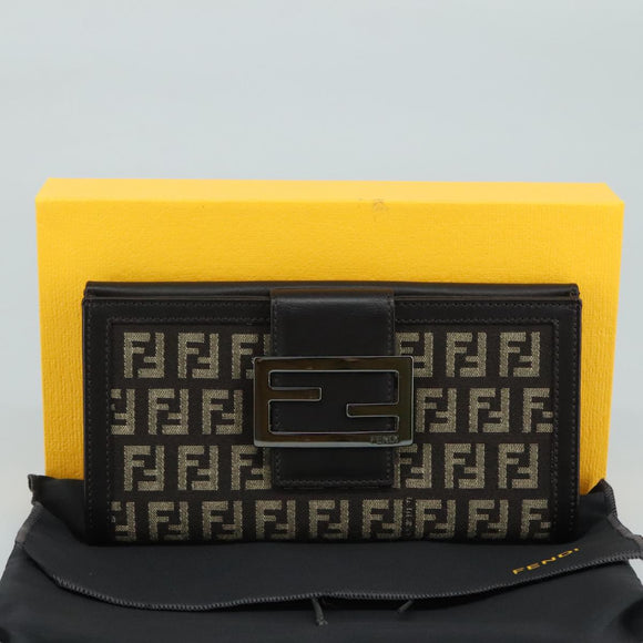 FENDI Zucchino Canvas Wallet Brown Auth am7414V