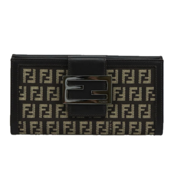 FENDI Zucchino Canvas Wallet Brown Auth am7414V