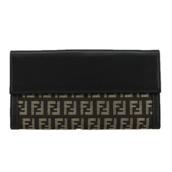 FENDI Zucchino Canvas Wallet Brown Auth am7414V