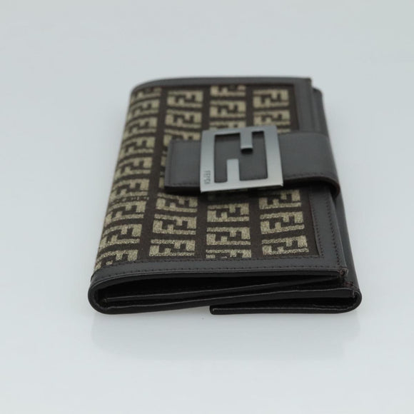 FENDI Zucchino Canvas Wallet Brown Auth am7414V