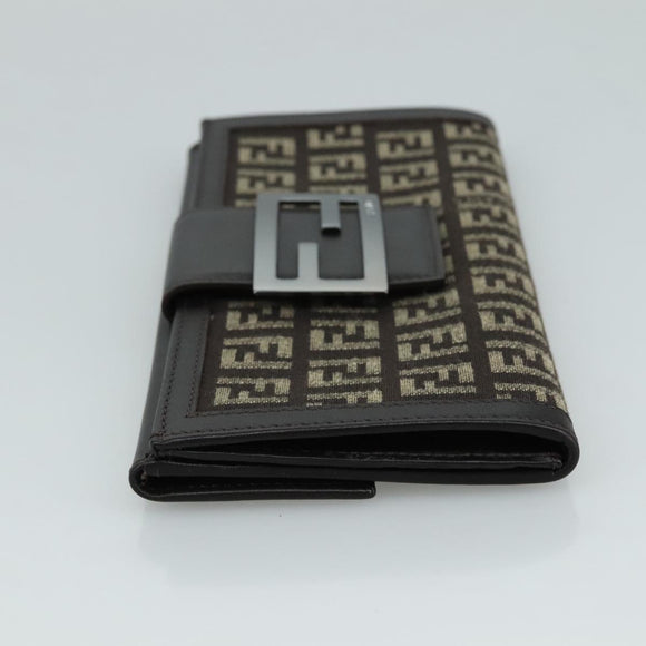 FENDI Zucchino Canvas Wallet Brown Auth am7414V