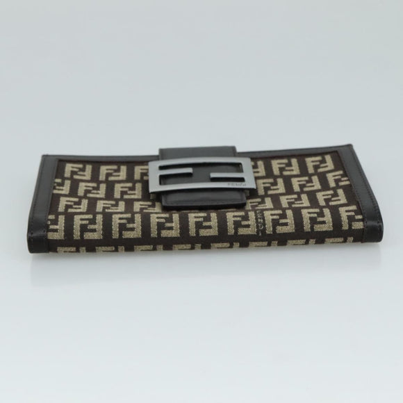 FENDI Zucchino Canvas Wallet Brown Auth am7414V