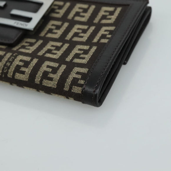FENDI Zucchino Canvas Wallet Brown Auth am7414V