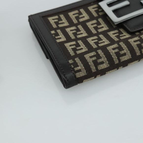FENDI Zucchino Canvas Wallet Brown Auth am7414V