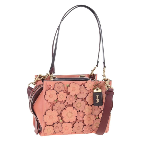 Coach Rogue 25 Hand Bag Leather 2way Pink Gold Auth am7461V