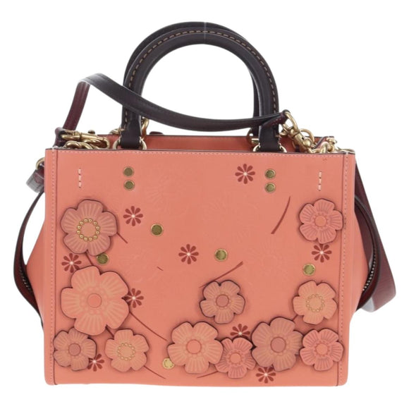 Coach Rogue 25 Hand Bag Leather 2way Pink Gold Auth am7461V