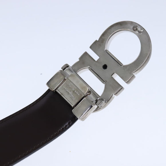 Salvatore Ferragamo Double Gancini Belt Leather 49.6"" Black Auth am7492