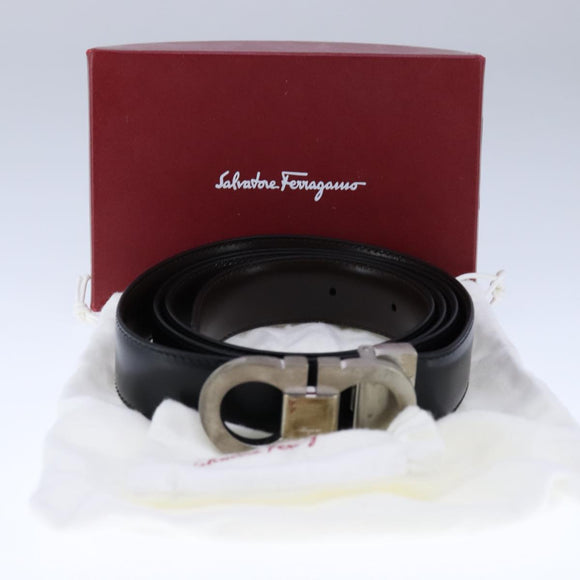 Salvatore Ferragamo Double Gancini Belt Leather 49.6"" Black Auth am7492