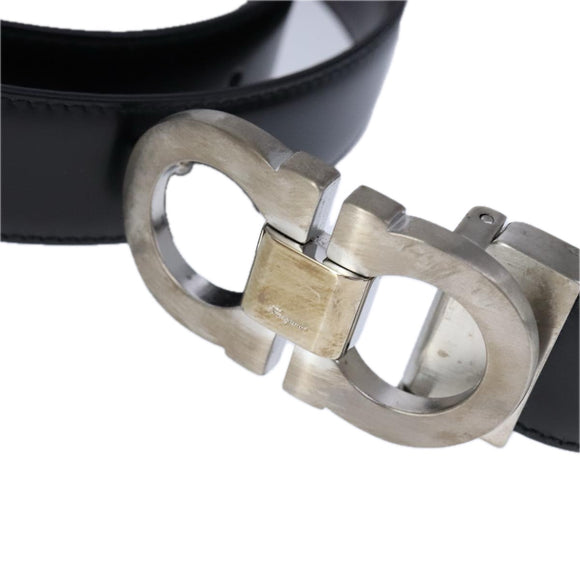 Salvatore Ferragamo Double Gancini Belt Leather 49.6"" Black Auth am7492