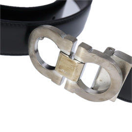 Salvatore Ferragamo Double Gancini Belt Leather 49.6"" Black Auth am7492 - 0