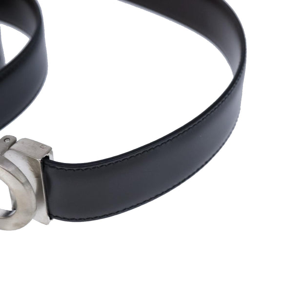 Salvatore Ferragamo Double Gancini Belt Leather 49.6"" Black Auth am7492