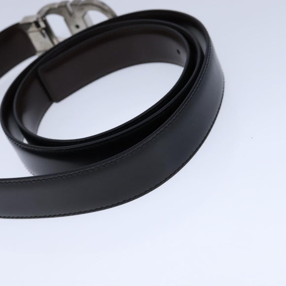 Salvatore Ferragamo Double Gancini Belt Leather 49.6"" Black Auth am7492