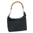 GUCCI Bamboo Hand Bag Nylon Black Silver 000 1434 0531 Auth am7494-1