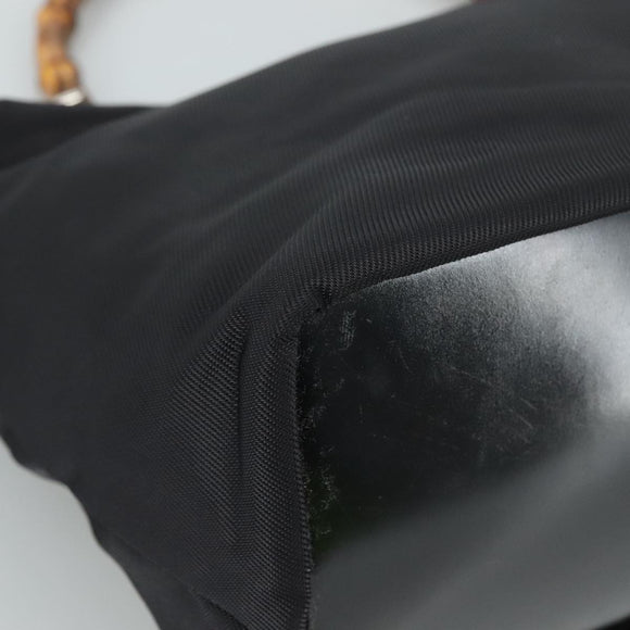 GUCCI Bamboo Hand Bag Nylon Black Silver 000 1434 0531 Auth am7494