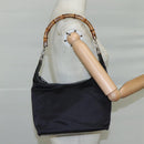GUCCI Bamboo Hand Bag Nylon Black Silver 000 1434 0531 Auth am7494-21