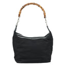 GUCCI Bamboo Hand Bag Nylon Black Silver 000 1434 0531 Auth am7494-2