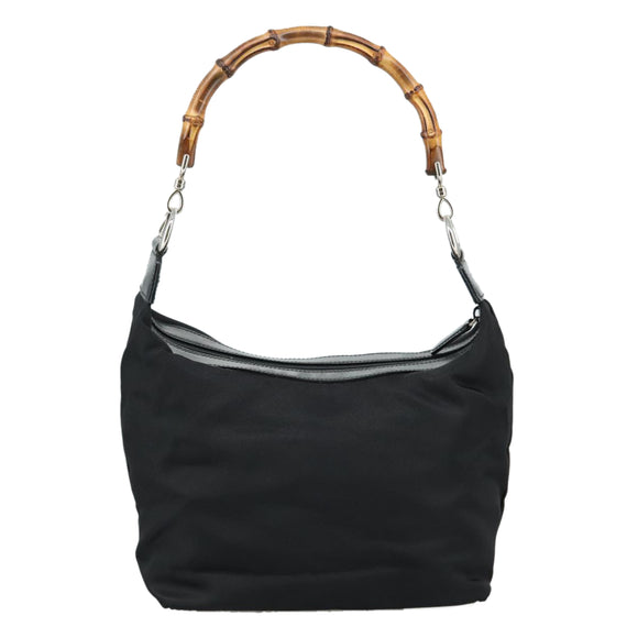 GUCCI Bamboo Hand Bag Nylon Black Silver 000 1434 0531 Auth am7494