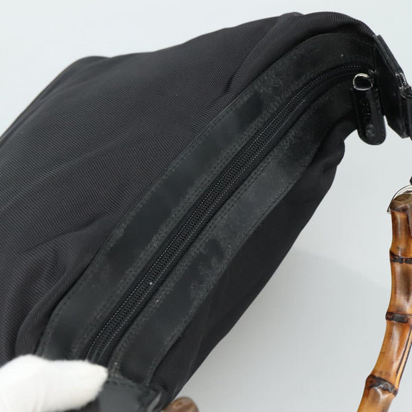 GUCCI Bamboo Hand Bag Nylon Black Silver 000 1434 0531 Auth am7494