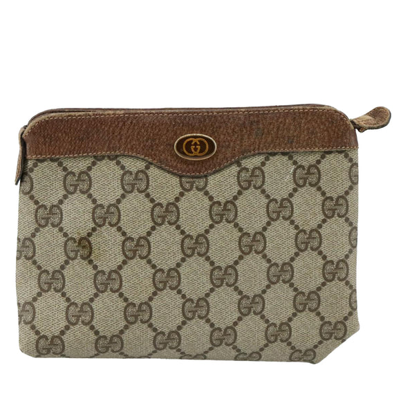 GUCCI GG Supreme Pouch PVC Leather Beige 64 01 020 Auth am7520
