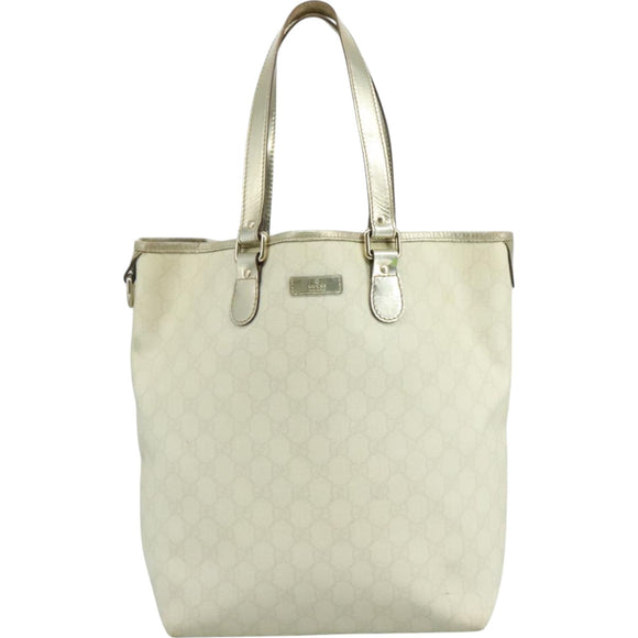 GUCCI GG Supreme Tote Bag PVC White 189896 Auth am7561