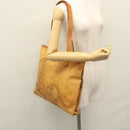 PRIMA CLASSE Hand Bag Leather PVC Beige Brown gold Auth am7609-22
