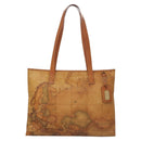 PRIMA CLASSE Hand Bag Leather PVC Beige Brown gold Auth am7609-13